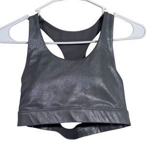 AllFenix Silver Metallic Racerback Cut Out High Impact Padded Sports Bra